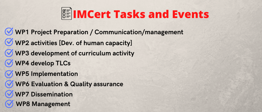IMCert Tasks and Events